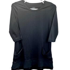LOGO Lori Goldstein Black Tunic Top Sz S Layered Chiffon Hem Pockets Minimalist